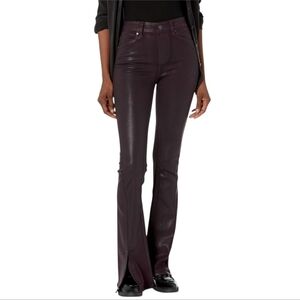 Paige HR Lou Lou Jolene Twisted Outseam Slit Jeans Black Cherry Luxe Coating